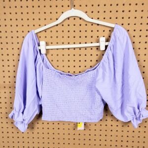 BCBGeneration Lavender Smocked Puff Sleeve Crop Top Purple XL Womens